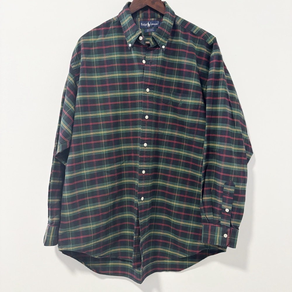 Ralph Lauren Mens Big Shirt Button Down‎ Plaid Cotton Size Large Pony